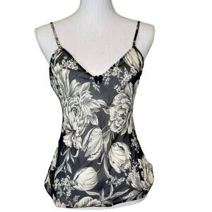 Y2K Tank Top Black Floral Sheer Size M